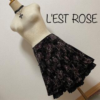 レストローズ(L'EST ROSE)のL'EST ROSE レストローズ　ベロアスカート　花柄　黒(ミニスカート)