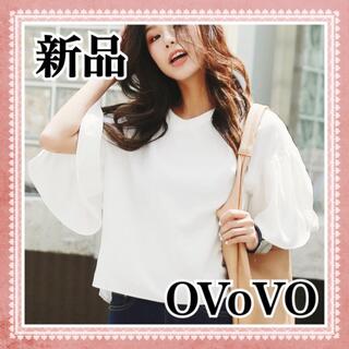 新品 OVoVO ブラウス ブランド 韓国 春夏 シャツ 白黒 オフィス リボン