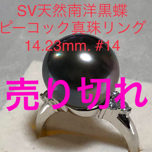 SV天然南洋黒蝶真珠ピーコックグリーンリング　14.23mm#14