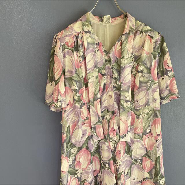 お買い物情報 希少 vintage ヴィンテージ チューリップ 紫陽花 総柄
