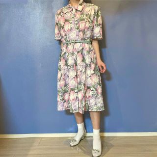 お買い物情報 希少 vintage ヴィンテージ チューリップ 紫陽花 総柄