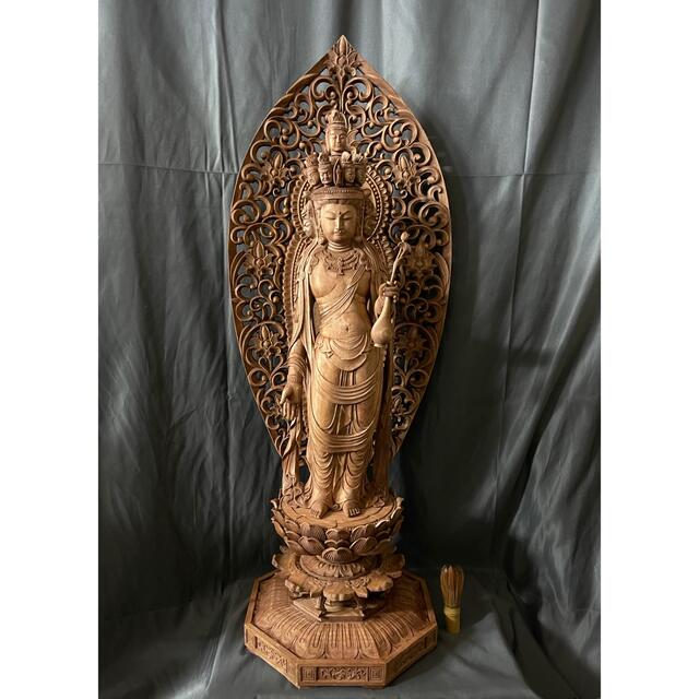 【良好品】 特大型高91cm 井波彫刻　仏教工芸品　総楠製　極上彫　十一面観音菩薩立像 彫刻/オブジェ