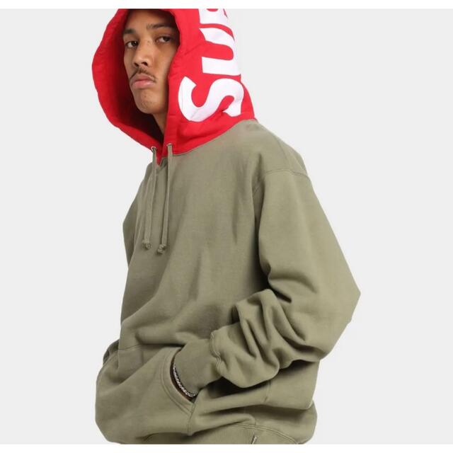 定価以下　supreme Contrast Hooded Sweat   LLカラーオリーブ状態