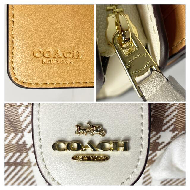 COACH(コーチ)のCOACH カーキ×チョークマルチ シグネチャー プラッド プリント 折り財布 レディースのファッション小物(財布)の商品写真