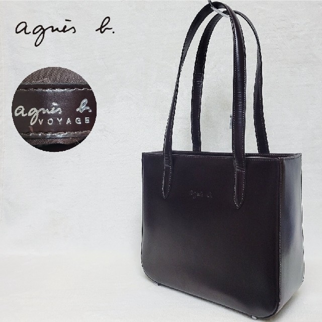 agnes b.(アニエスベー)のagnes b. アニエスベー　ハンドバッグ オールレザー ロゴ ダークブラウン レディースのバッグ(ハンドバッグ)の商品写真