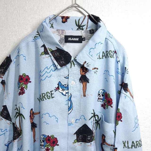 XLARGE(エクストララージ)の【美品】X-LARGE レーヨン 半袖 シャツ 南国 アロハシャツ 水色 XL メンズのトップス(シャツ)の商品写真