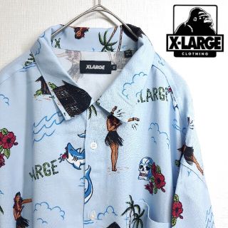 エクストララージ(XLARGE)の【美品】X-LARGE レーヨン 半袖 シャツ 南国 アロハシャツ 水色 XL(シャツ)