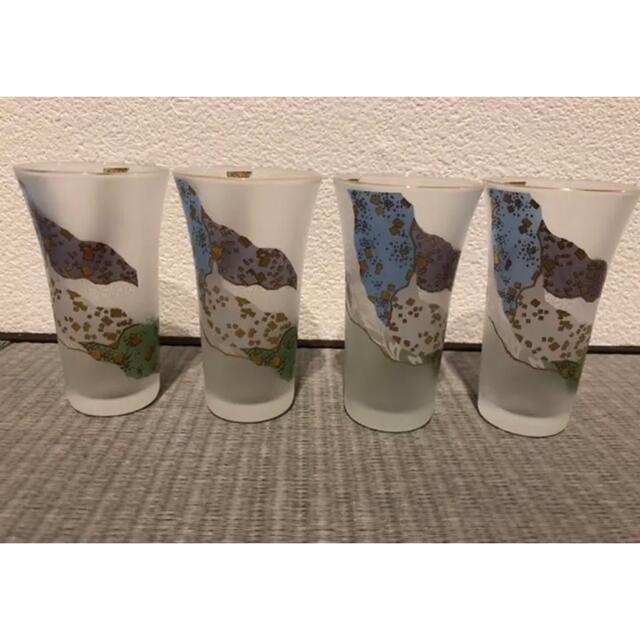 昭和レトロ和柄日本画冷茶グラス×4・麦茶・和風・磨りガラス・浮世絵・海外土産 インテリア/住まい/日用品のキッチン/食器(グラス/カップ)の商品写真