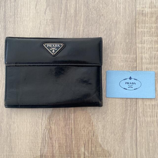 PRADA ロゴプレート 無地 エナメル 折り財布 アンティーク