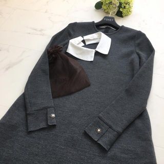 美品　フォクシー　FOXEY 取り外せる白襟　ニット　ワンピース