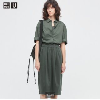 ユニクロ(UNIQLO)のユニクロ　ユニクロユー　ミディスカート　ＸＸＬ　グリーン(ひざ丈スカート)