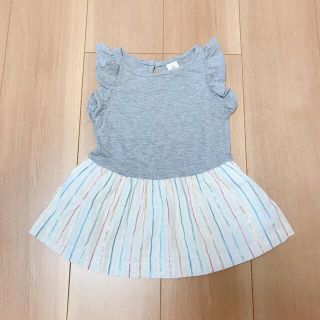 ベビーギャップ(babyGAP)のbaby GAP 袖フリル ストライプ ワンピース 12-18mns(ワンピース)