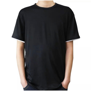 Tシャツ　3XL サイズ　ブラック　スパンデックス　フェイクインナー(Tシャツ/カットソー(半袖/袖なし))