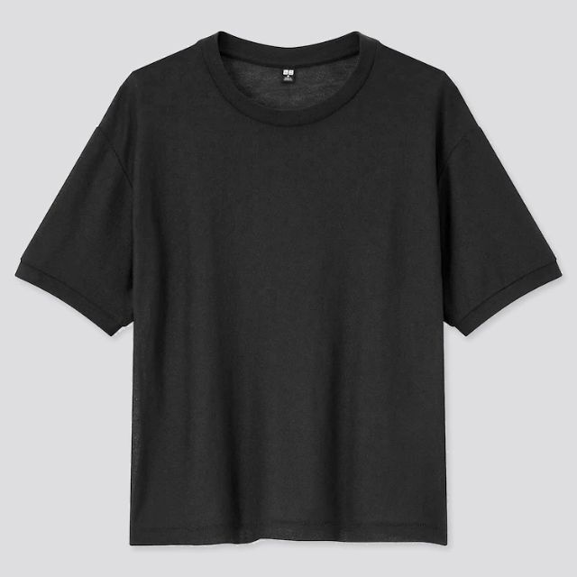 UNIQLO(ユニクロ)の最終sale★新品LシアークルーネックＴ黒ブラック レディースのトップス(Tシャツ(半袖/袖なし))の商品写真