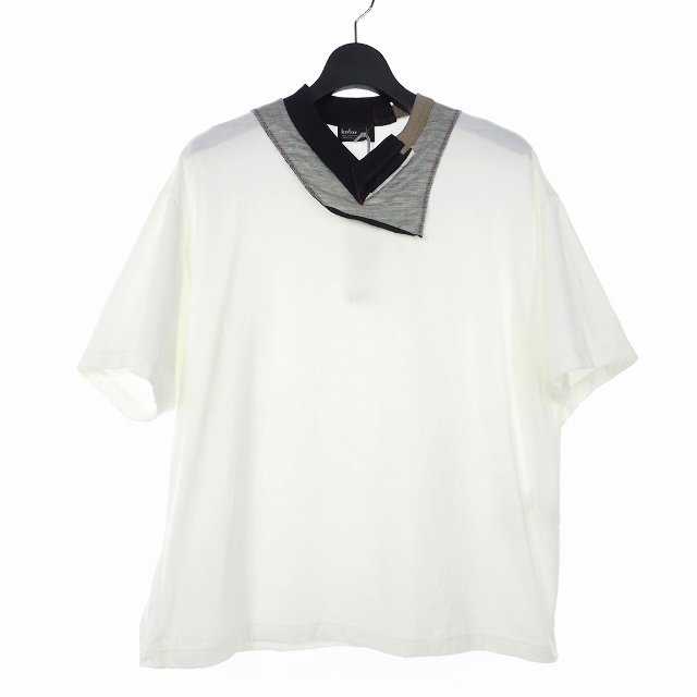 コットン100％衿リブ部分カラー kolor 22SS Vネック Tシャツ カットソー 切替 2 白