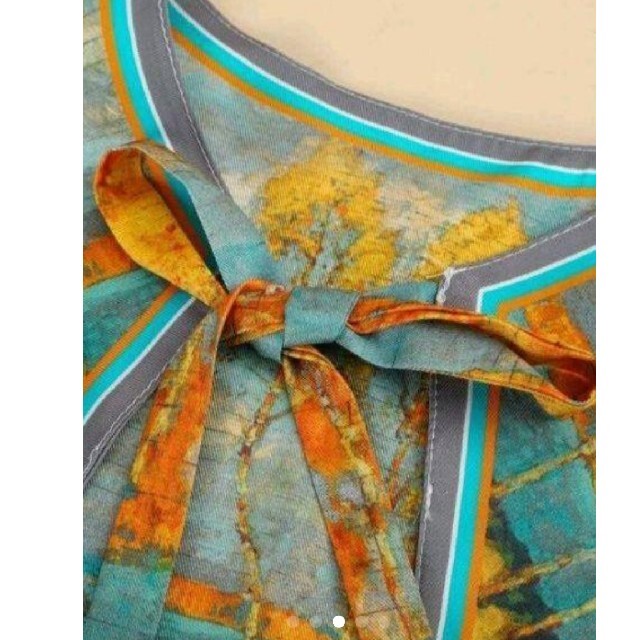 つけえり　レトロスタイル　個性派ファッション　オレンジ　風景画 レディースのアクセサリー(つけ襟)の商品写真