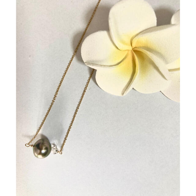 タヒチアンパールとハーキマーダイヤモンドネックレス ハンドメイドのアクセサリー(ネックレス)の商品写真