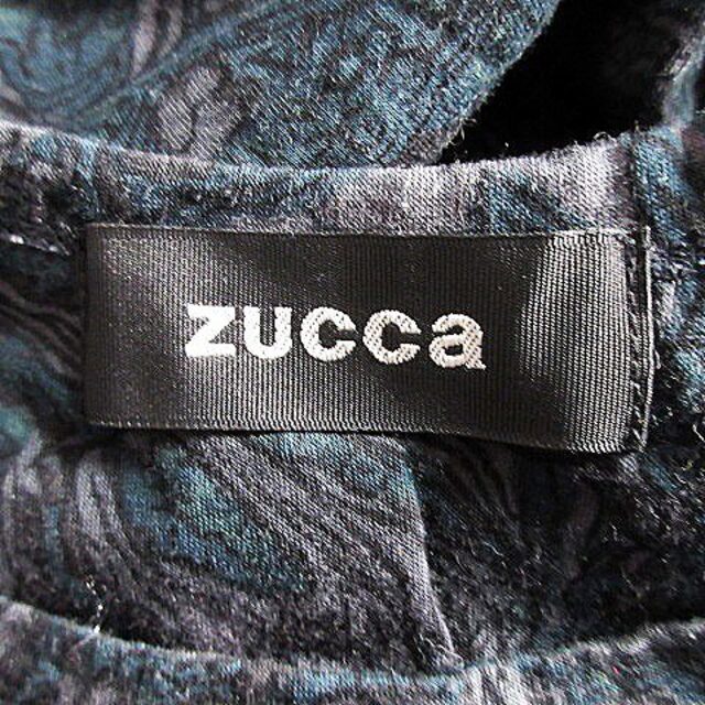 ZUCCa(ズッカ)のズッカ ワンピース ひざ丈 五分袖 クルーネック コットン 総柄 M 緑 黒 レディースのワンピース(ひざ丈ワンピース)の商品写真