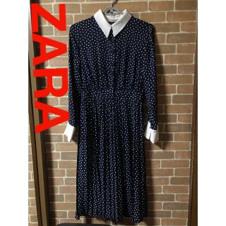 ザラ(ZARA)の値下げ❗️コメントで2,700円❗️ZARAドット襟付きワンピース(ロングワンピース/マキシワンピース)