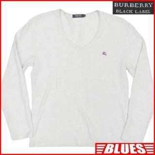 バーバリーブラックレーベル(BURBERRY BLACK LABEL)のバーバリーブラックレーベル シャツ M メンズ カットソー 長袖 グレー 白(Tシャツ/カットソー(七分/長袖))