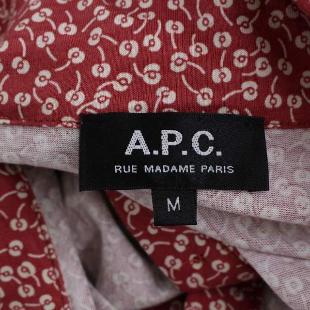 A.P.C(アーペーセー)のアーペーセー シャツワンピース ひざ丈 長袖 総柄 コットン M 赤 白 レディースのワンピース(ロングワンピース/マキシワンピース)の商品写真