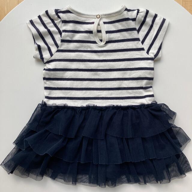 PETIT BATEAU(プチバトー)のプチバトー＊ボーダー&チュールワンピ＊18m＊81㎝ キッズ/ベビー/マタニティのベビー服(~85cm)(ワンピース)の商品写真