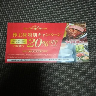 ブロンコビリー ディナータイム 20％offチケット   期限2022年6月30(レストラン/食事券)