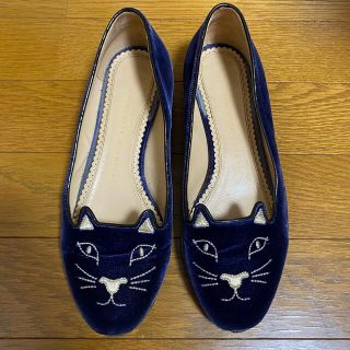 シャルロットオリンピア(Charlotte Olympia)のシャーロットオリンピア猫バレエシューズパンプス紺(バレエシューズ)