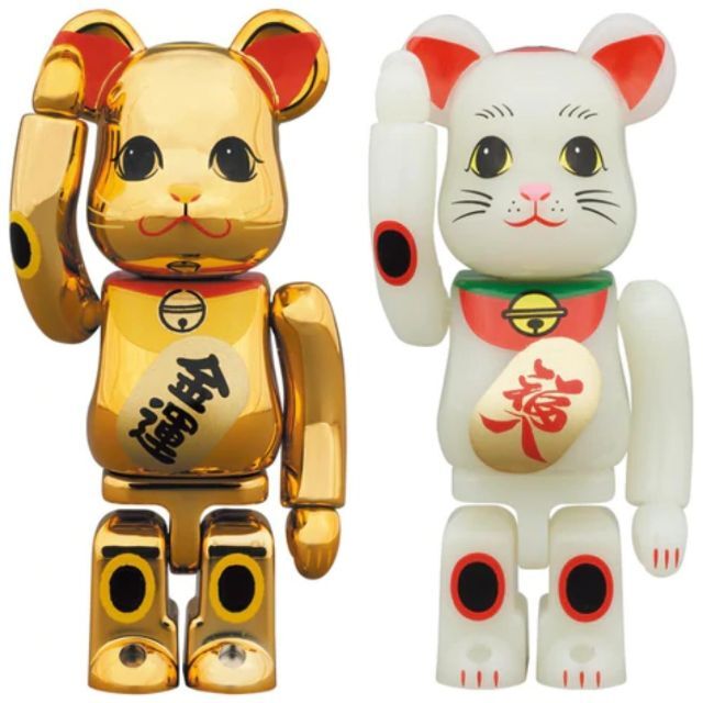 セールや限定 2体セット BE@RBRICK 招き猫 金メッキ 金運 参 蓄光 福入