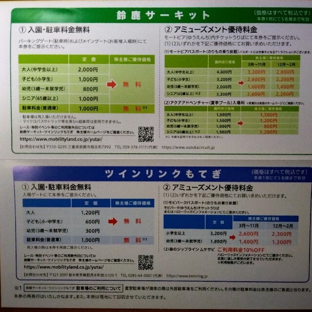 ホンダ(ホンダ)の迅速対応！本田技研工業　株主優待券　鈴鹿サーキット・ツインリンクもてぎ　入園券 チケットの施設利用券(遊園地/テーマパーク)の商品写真