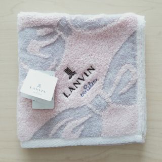 ランバンオンブルー(LANVIN en Bleu)の新品未使用 LANVIN ランバン タオルハンカチ ピンク リボン柄 レディース(ハンカチ)