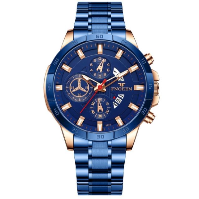 新品 FNGEEN ラグジュアリー デイト ステンレス 腕時計 防水 ブルー メンズの時計(腕時計(アナログ))の商品写真