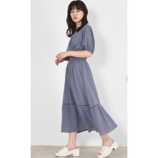 ダブルクローゼット(w closet)のW closet  vネック袖バルーン バックリボン ブラックワンピース(ロングワンピース/マキシワンピース)