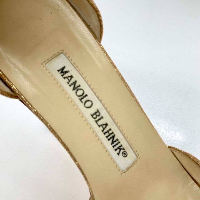 MANOLO BLAHNIK(マノロブラニク)の3612 マノロブラニク ビジュー オープントゥ パンプス ゴールド レディースの靴/シューズ(ハイヒール/パンプス)の商品写真