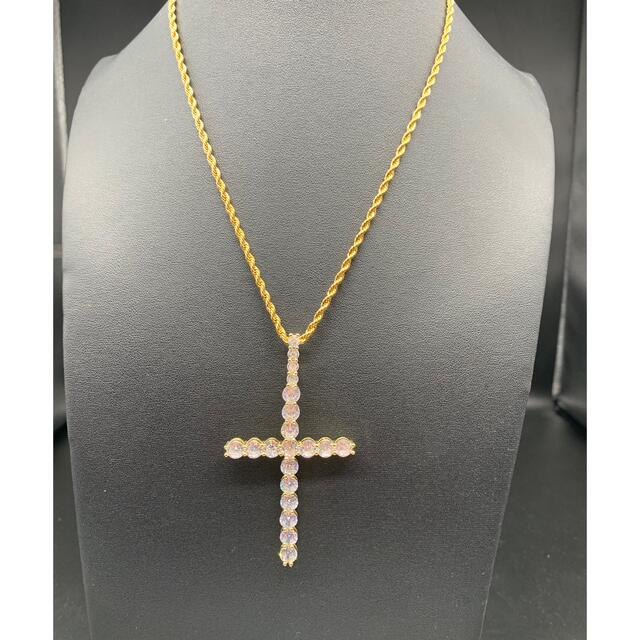 ロザリオBIG！ジルコニア ダイヤ 十字架 クロス ブリンブリン ネックレス ゴールド