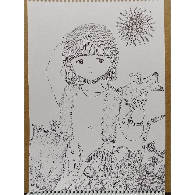 オリジナルイラスト 手描きイラスト 太陽 植物 女の子 モノクロ アート 絵の通販 By シャングリラ ラクマ