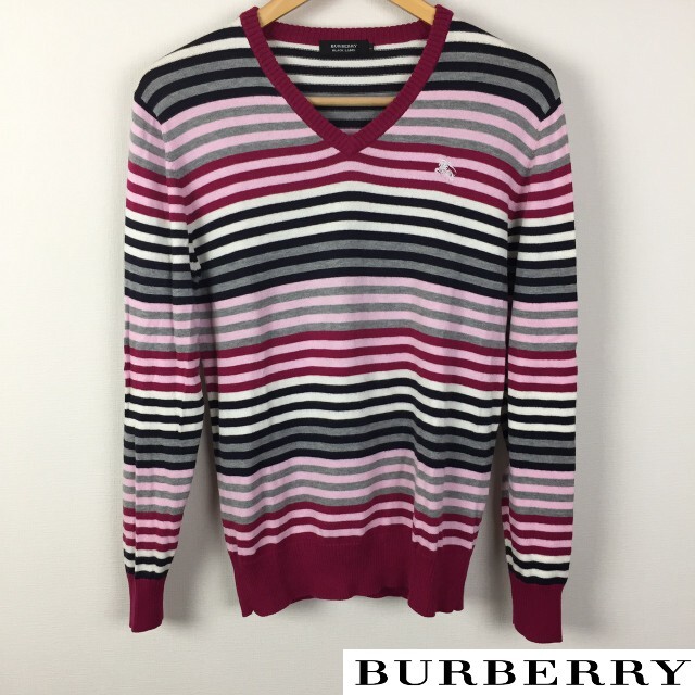 BURBERRY BLACK LABEL(バーバリーブラックレーベル)の美品 BURBERRY BLACK LABEL 長袖ニット ボーダー サイズ2 メンズのトップス(ニット/セーター)の商品写真