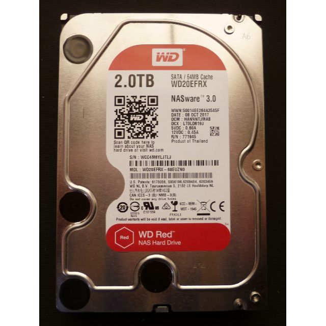 (JTLJ)WD Red稼働28423時間 HDD2TB 3.5インチ SATA