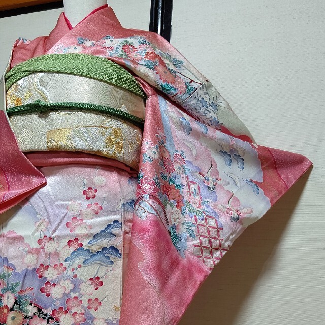 T-ポイント5倍】 正絹 手描き 草花文 ぼかし染め 金彩 訪問着5点セット