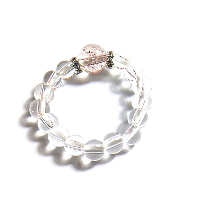 H2479【天然石】スーパーセブン×水晶  ゴムタイプ 指輪 レディースのアクセサリー(リング(指輪))の商品写真