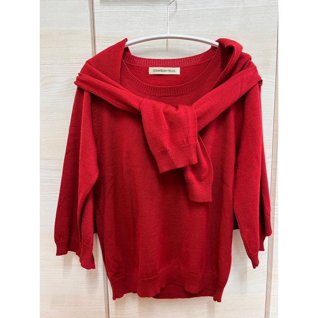 美品】ストロベリーフィールズ 赤色ニット アンサンブル ♡ストロベリーフィールズ STRAWBERRYFIELDS アンサンブル♡