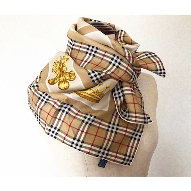 イタリア製Burberry バーバリー◆レア柄シルク大判スカーフ★87×88㎝
