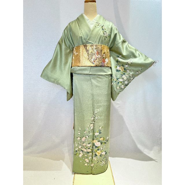2076 鶯色訪問着 袷単品
