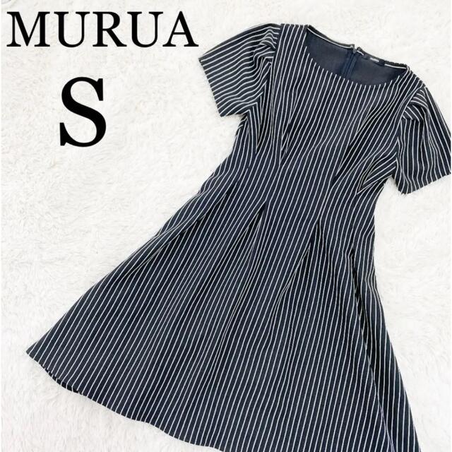 MURUA(ムルーア)の本日限定　美品✳︎MURUA ストライプワンピース　ギャザー　ブラック　Sサイズ レディースのワンピース(ひざ丈ワンピース)の商品写真