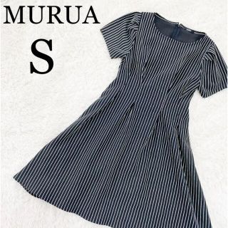 ムルーア(MURUA)の本日限定　美品✳︎MURUA ストライプワンピース　ギャザー　ブラック　Sサイズ(ひざ丈ワンピース)