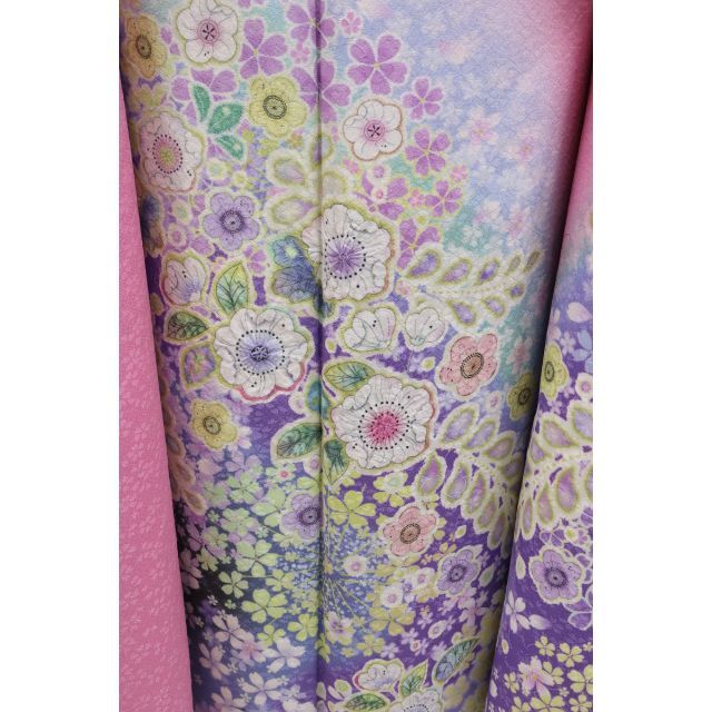 新品 高級振袖 長尺 *袷着物 辻が花模様 ピンク銀通し桜の地紋 新品 高級振袖 長尺 *袷着物 辻が花模様 ピンク銀通し桜の地紋