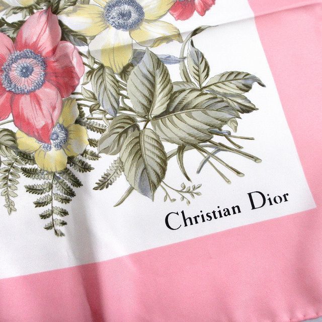 Christian Dior(クリスチャンディオール)のクリスチャンディオール フラワー 花柄 シルク 大判 スカーフ ロゴ  ◇３ レディースのファッション小物(バンダナ/スカーフ)の商品写真