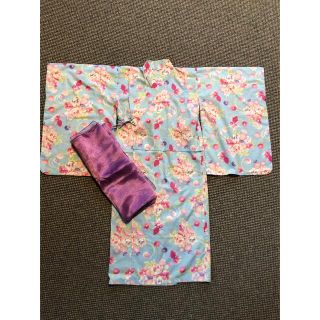 マザウェイズ(motherways)の浴衣と帯のセット　水色　130cm（7-9才）(甚平/浴衣)