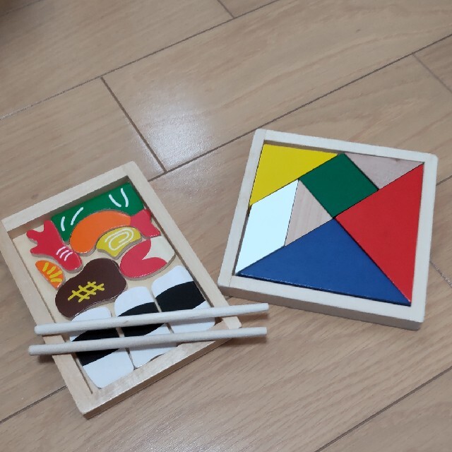 知育玩具・木製パズル☆お弁当・タングラム２点セット☆保育用品・作業療法 キッズ/ベビー/マタニティのおもちゃ(知育玩具)の商品写真