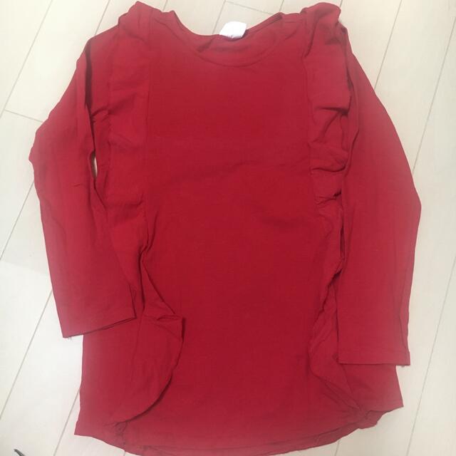 ZARA(ザラ)のZARA 赤　フリル　134 長袖　美品 キッズ/ベビー/マタニティのキッズ服女の子用(90cm~)(Tシャツ/カットソー)の商品写真